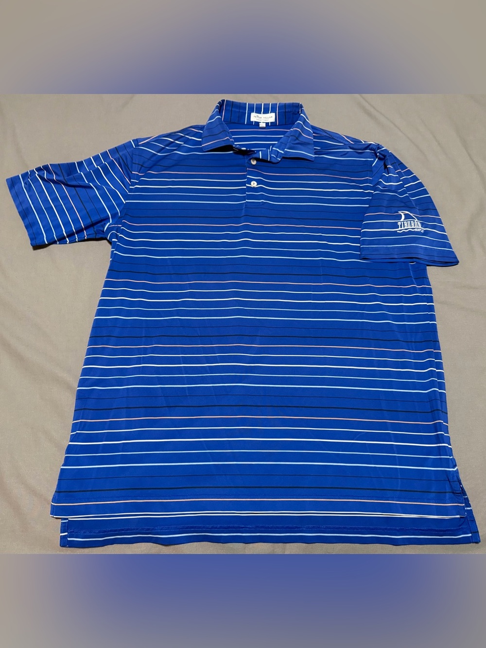 Peter Millar Polo Shirt Mens Large Blue Stripe Summer Comfort Tiburon Naples